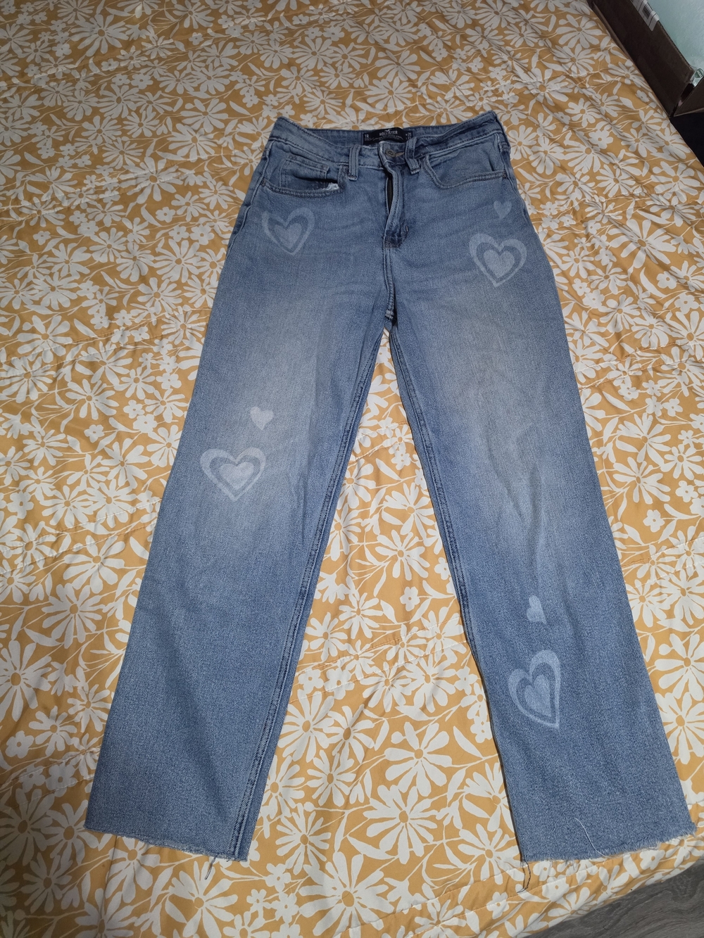 Hollister Light Blue High-Rise Straight Jeans with Heart Details